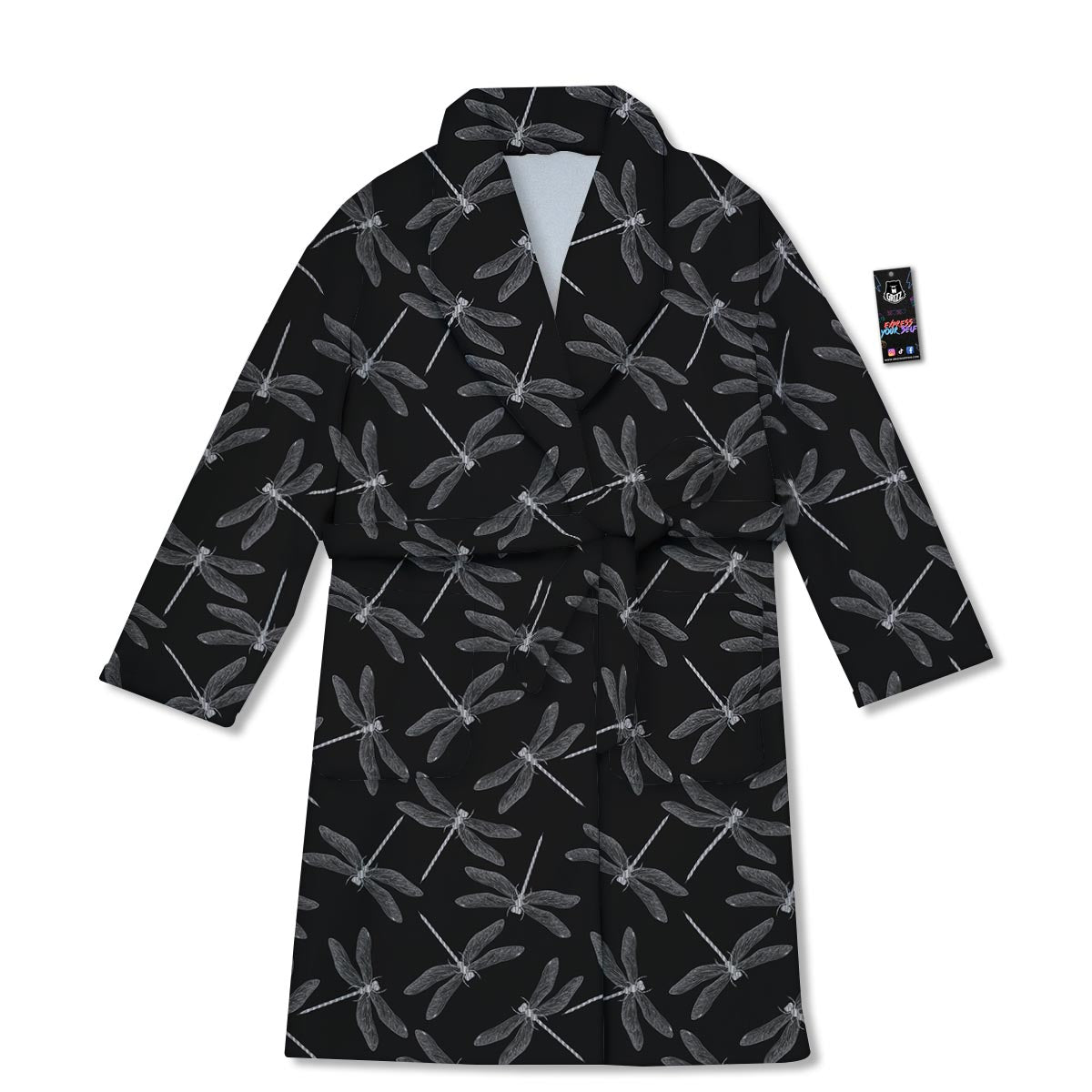 Dragonfly Black Print Pattern Bathrobe-grizzshop