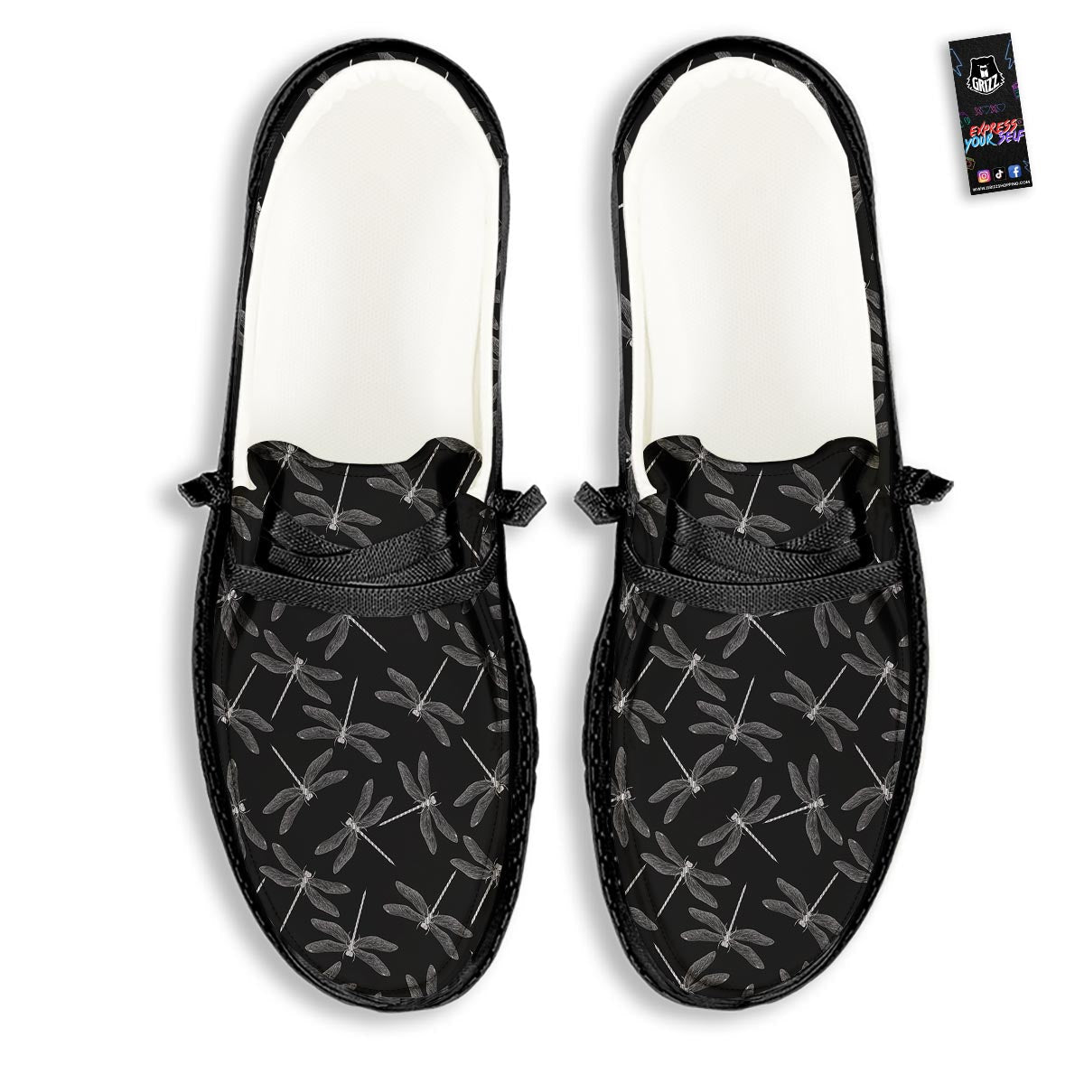 Dragonfly Black Print Pattern Black Loafers-grizzshop