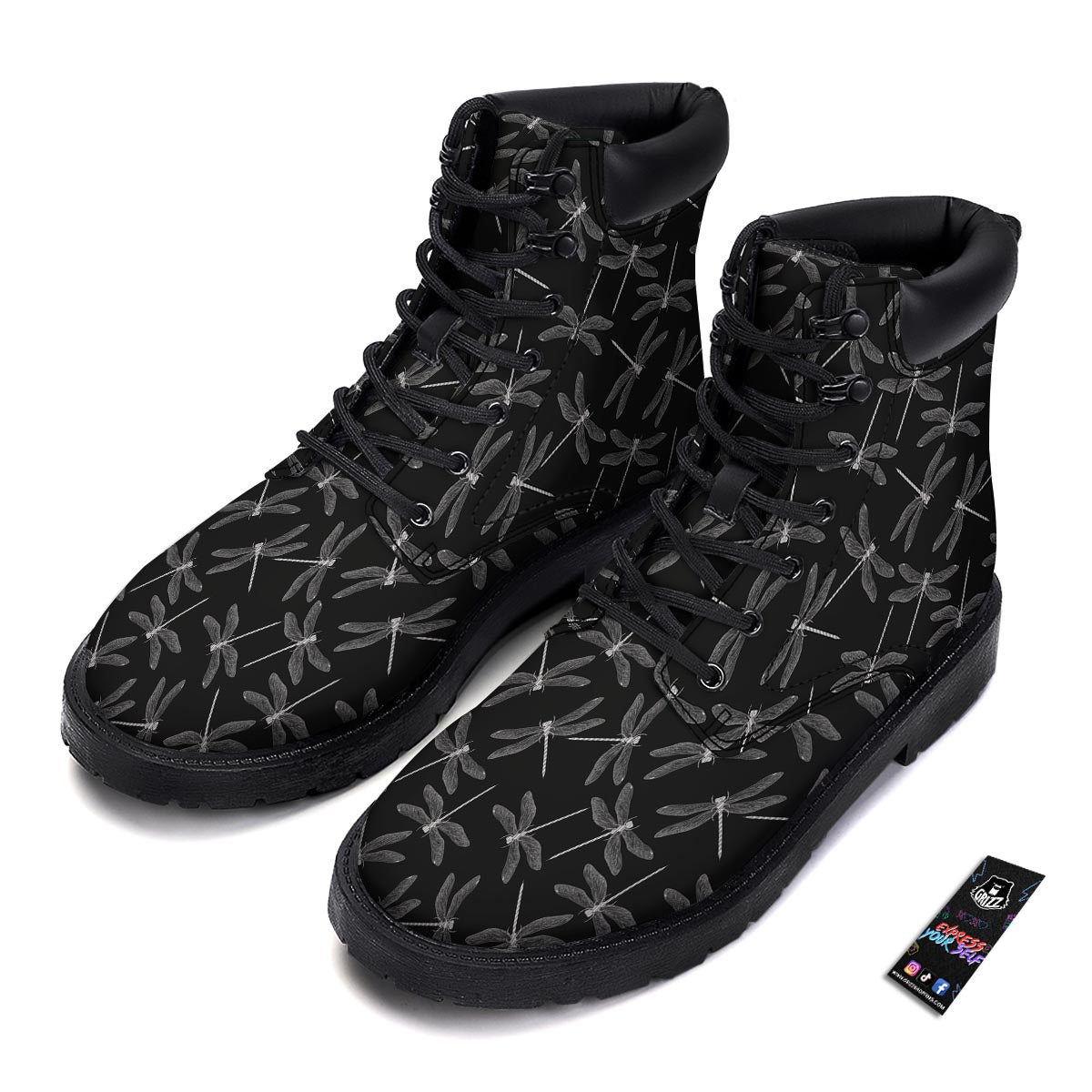 Dragonfly Black Print Pattern Boots-grizzshop