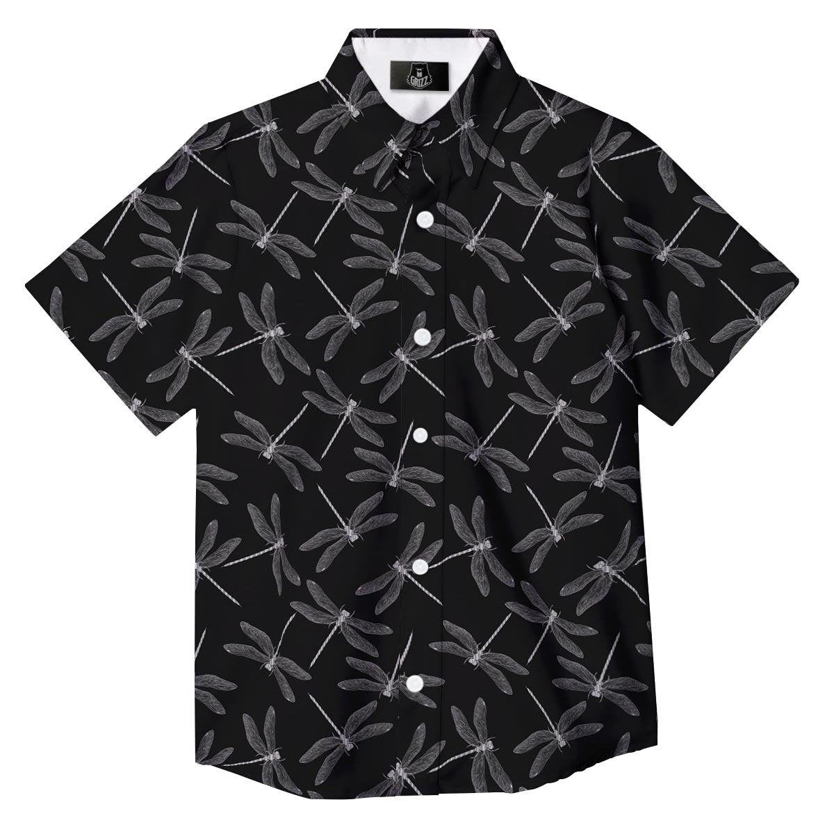 Dragonfly Black Print Pattern Button Up Shirt-grizzshop