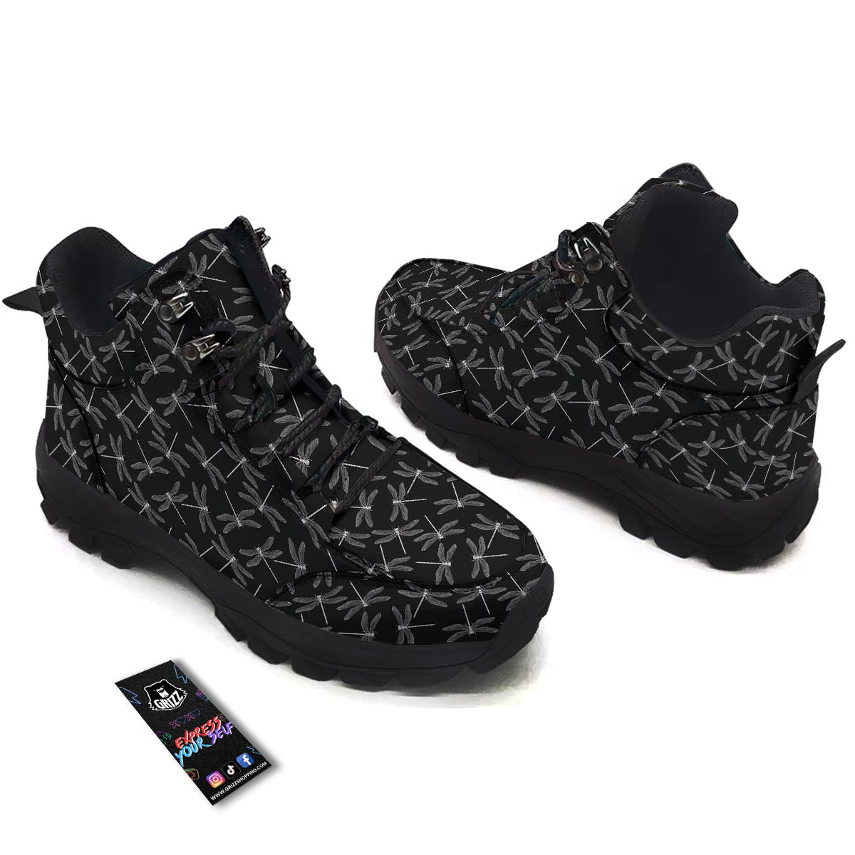 Dragonfly Black Print Pattern Hiking Shoes-grizzshop