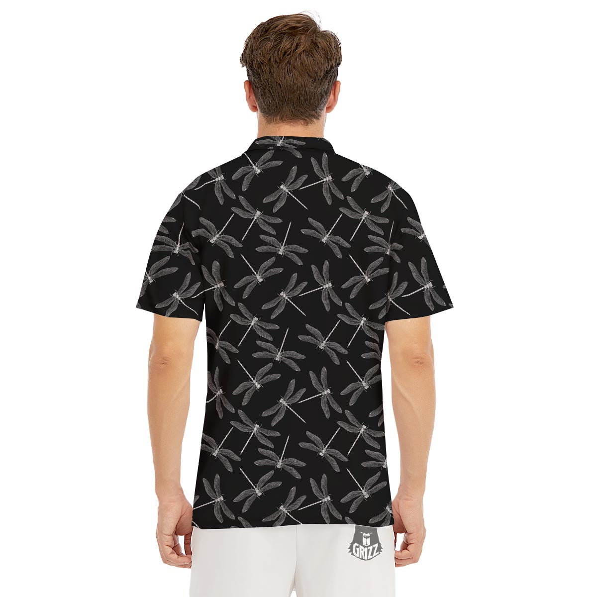 Dragonfly Black Print Pattern Men's Golf Shirts-grizzshop