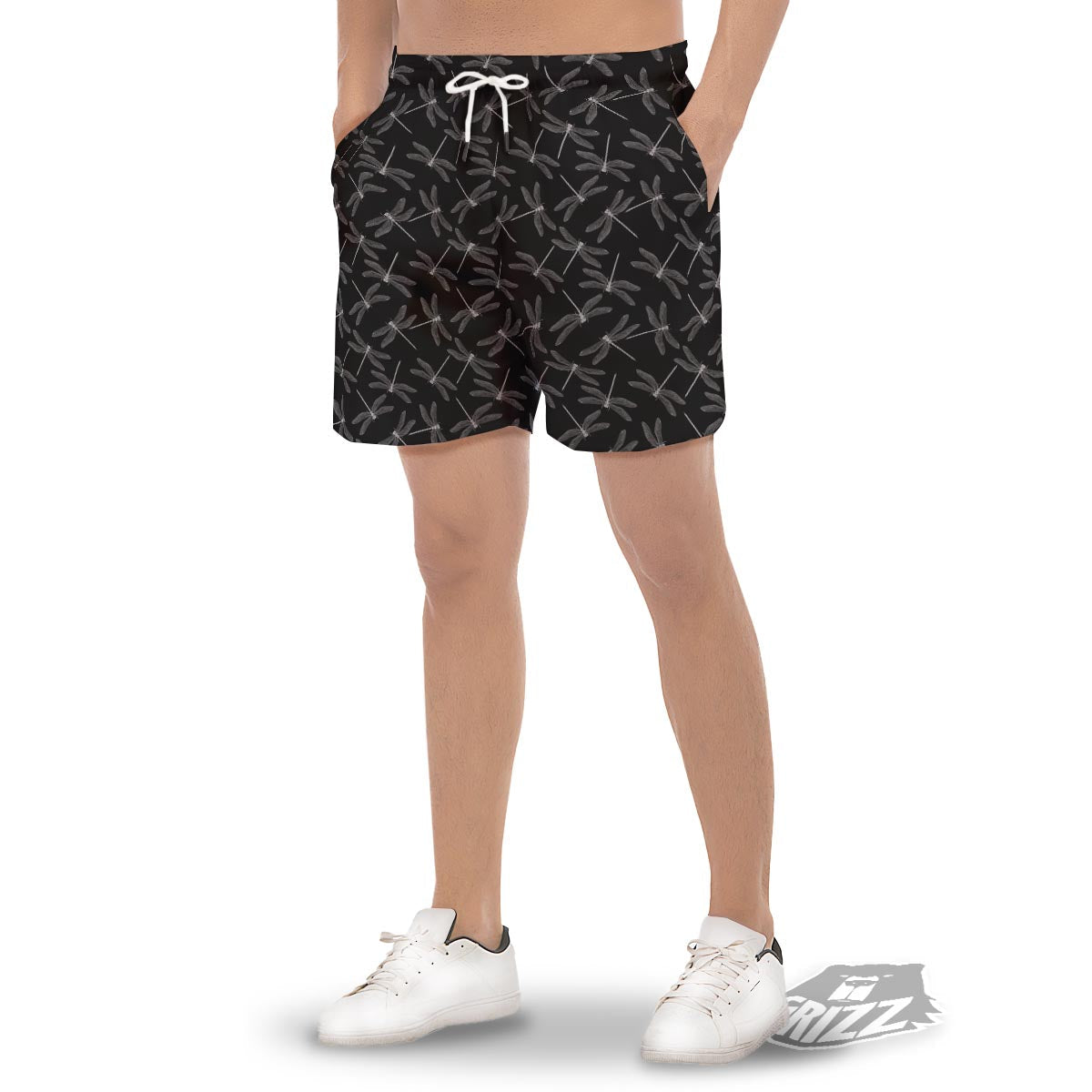 Dragonfly Black Print Pattern Men's Gym Shorts-grizzshop