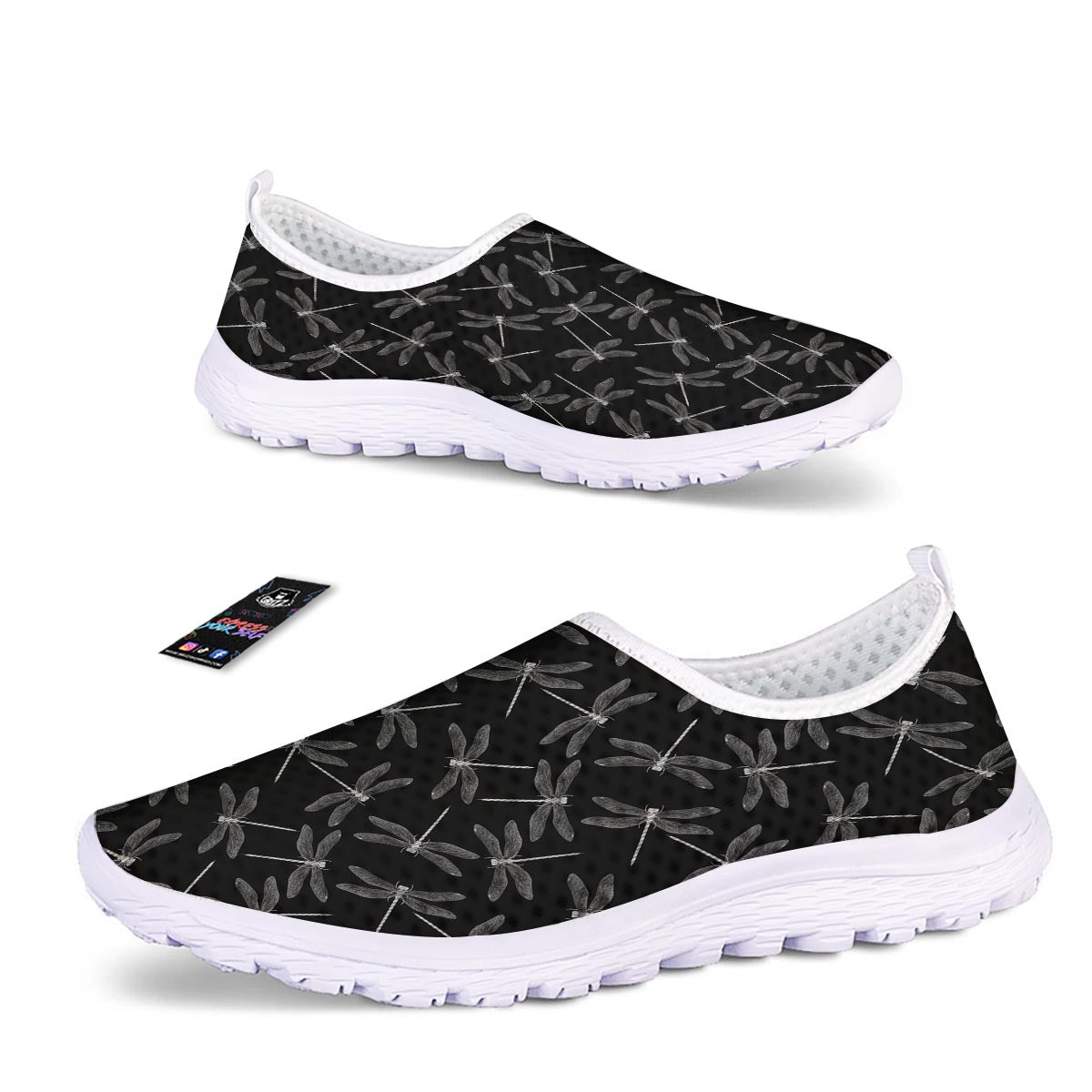 Dragonfly Black Print Pattern Nurse Shoes-grizzshop