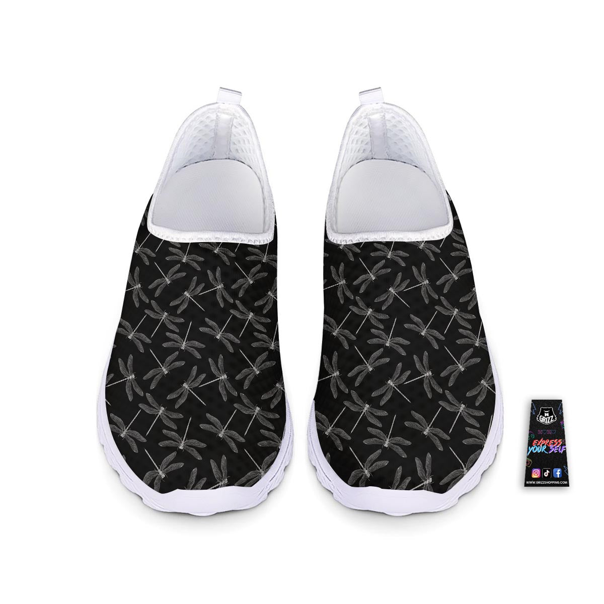 Dragonfly Black Print Pattern Nurse Shoes-grizzshop
