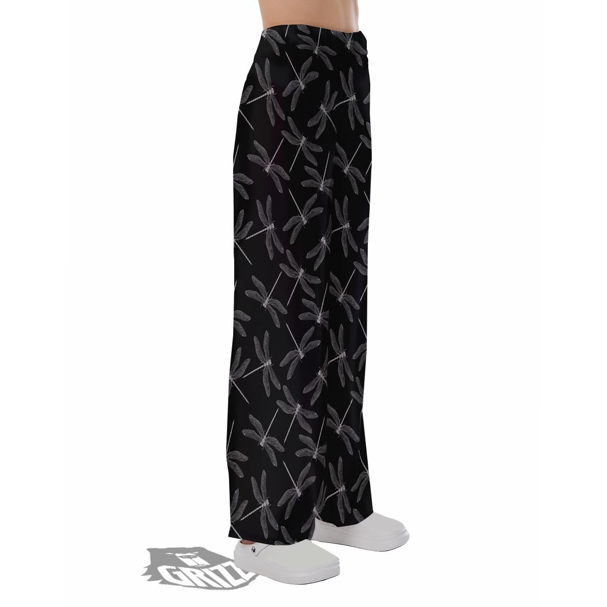 Dragonfly Black Print Pattern Pajama Pants-grizzshop