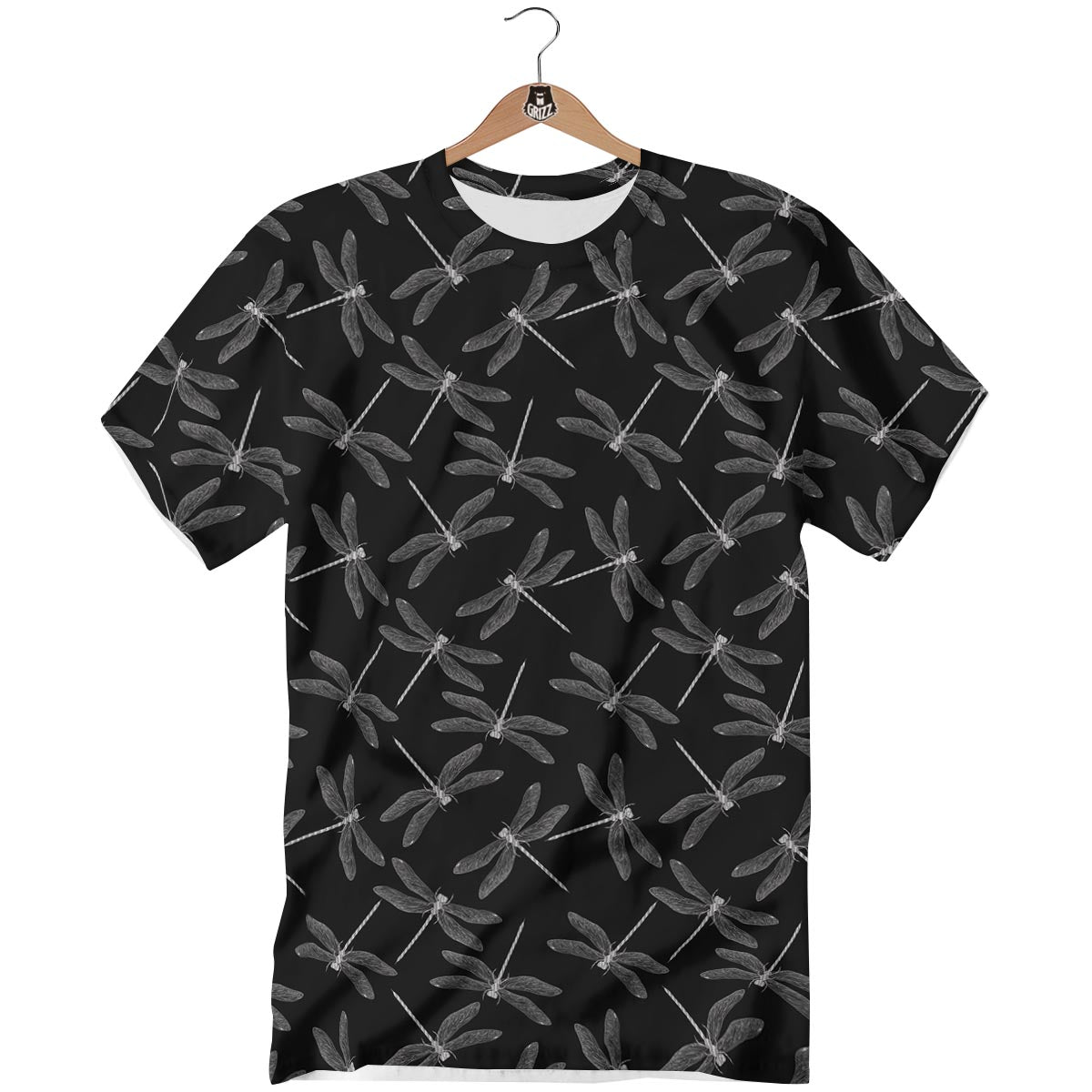 Dragonfly Black Print Pattern T-Shirt-grizzshop