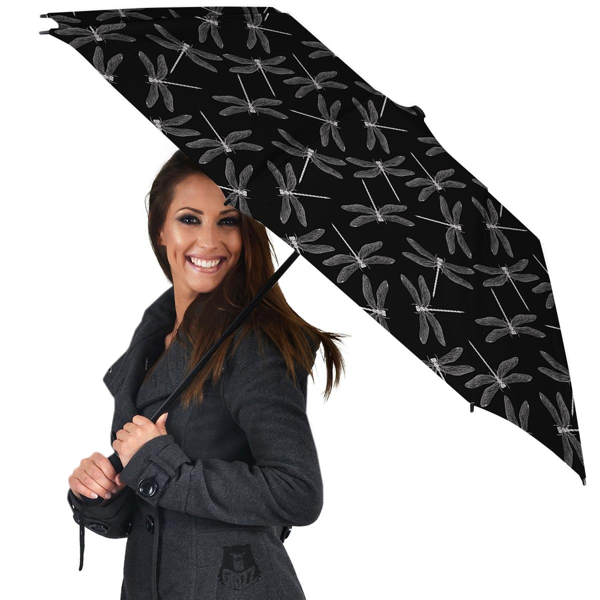 Dragonfly Black Print Pattern Umbrella-grizzshop