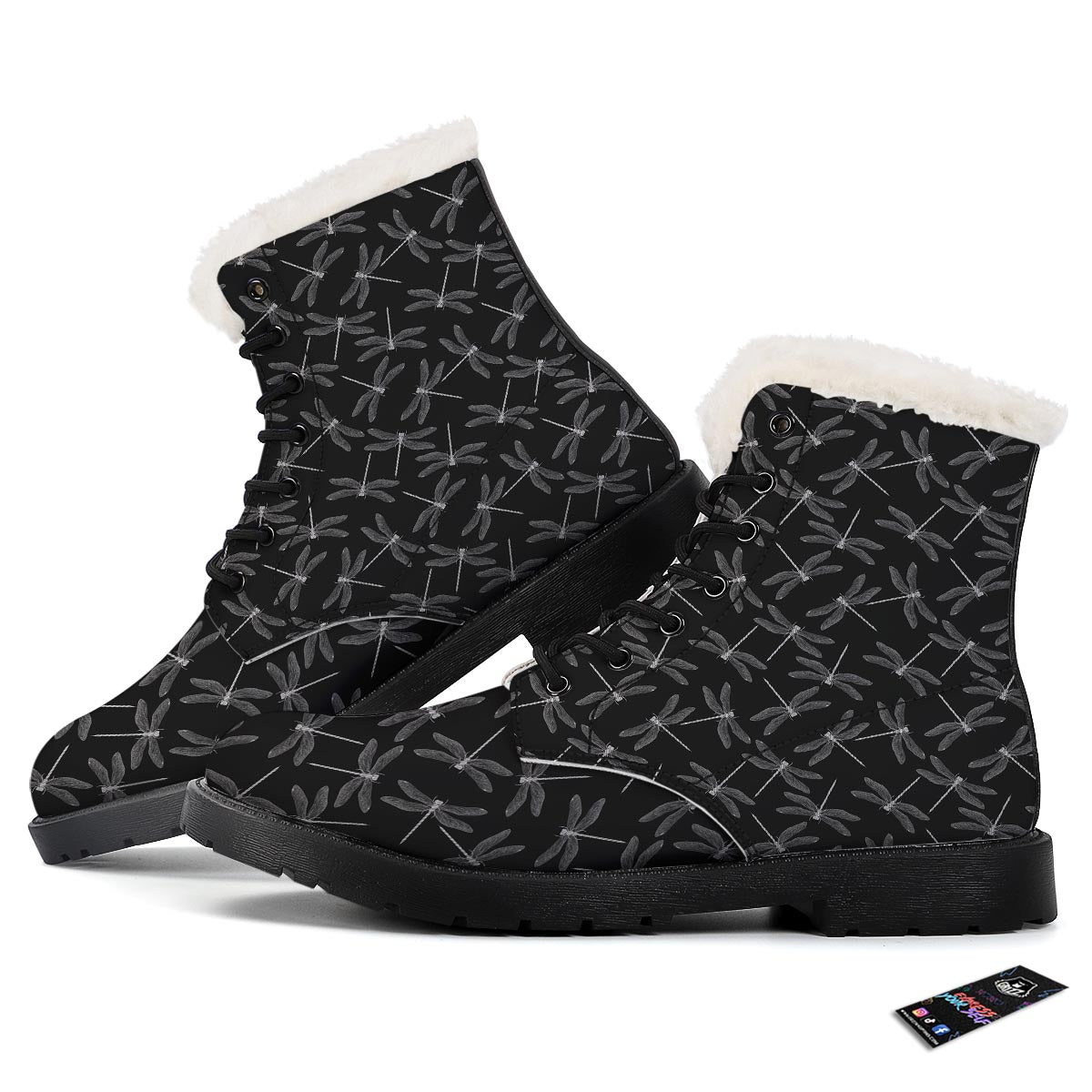 Dragonfly Black Print Pattern Winter Boots-grizzshop
