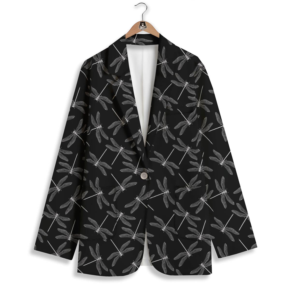 Dragonfly Black Print Pattern Women's Blazer-grizzshop
