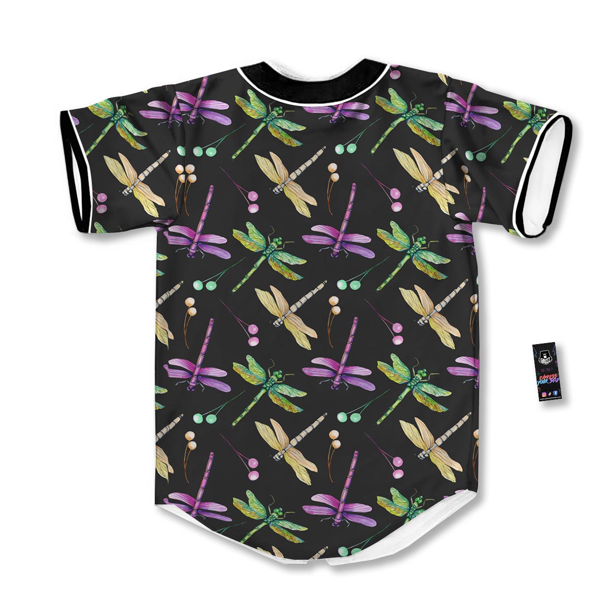 Dragonfly Black Purple And Teal Print Pattern Baseball Jersey-grizzshop