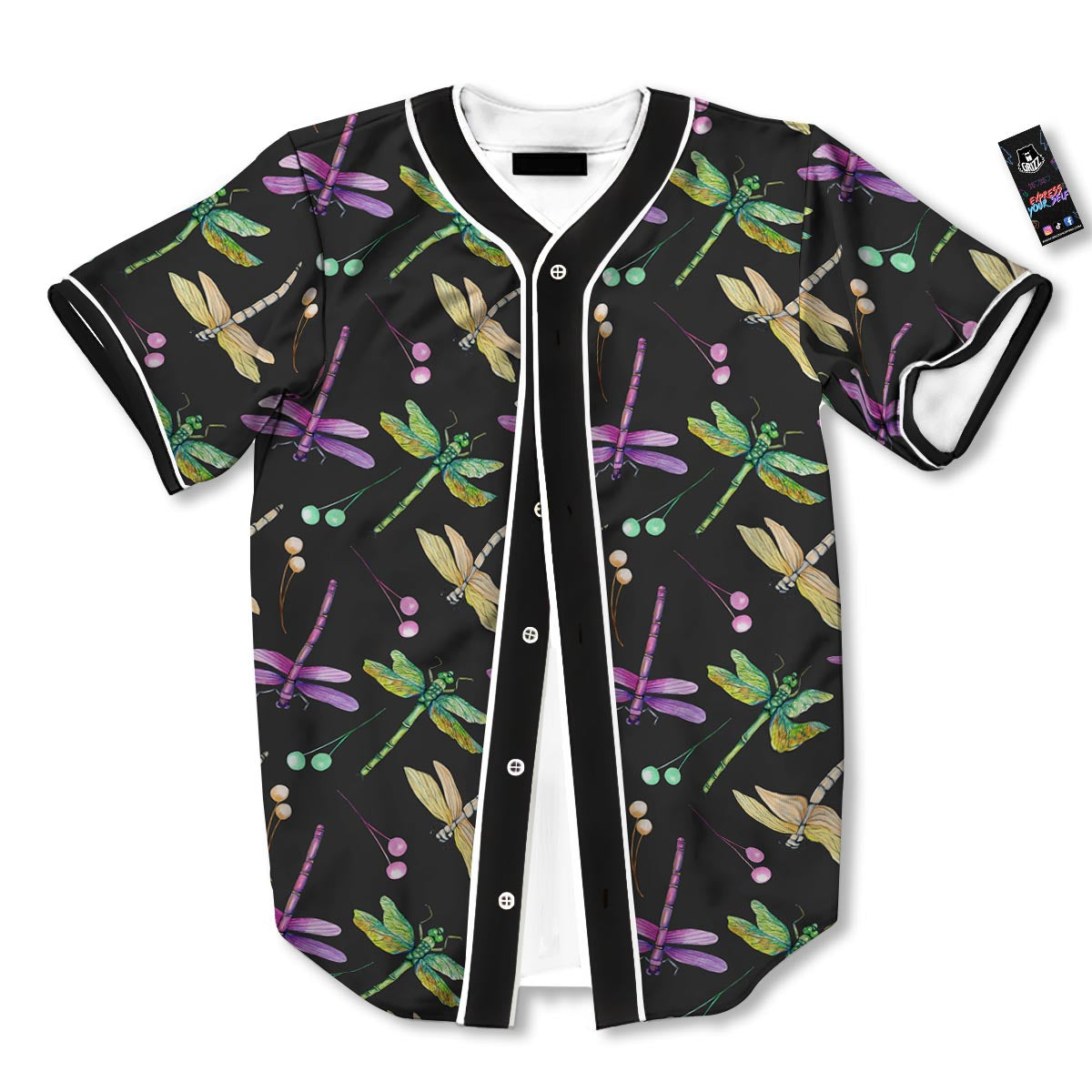 Dragonfly Black Purple And Teal Print Pattern Baseball Jersey-grizzshop