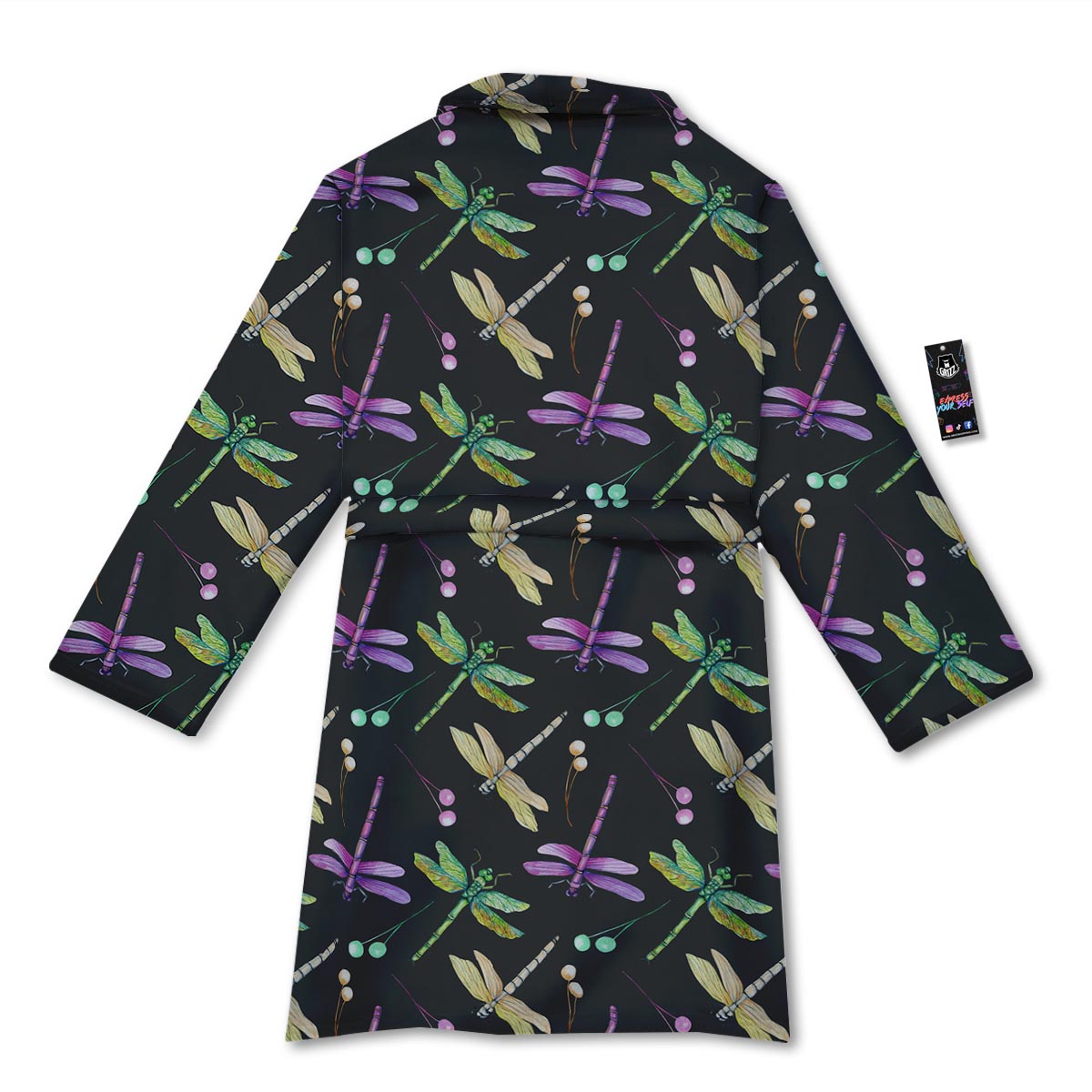 Dragonfly Black Purple And Teal Print Pattern Bathrobe-grizzshop