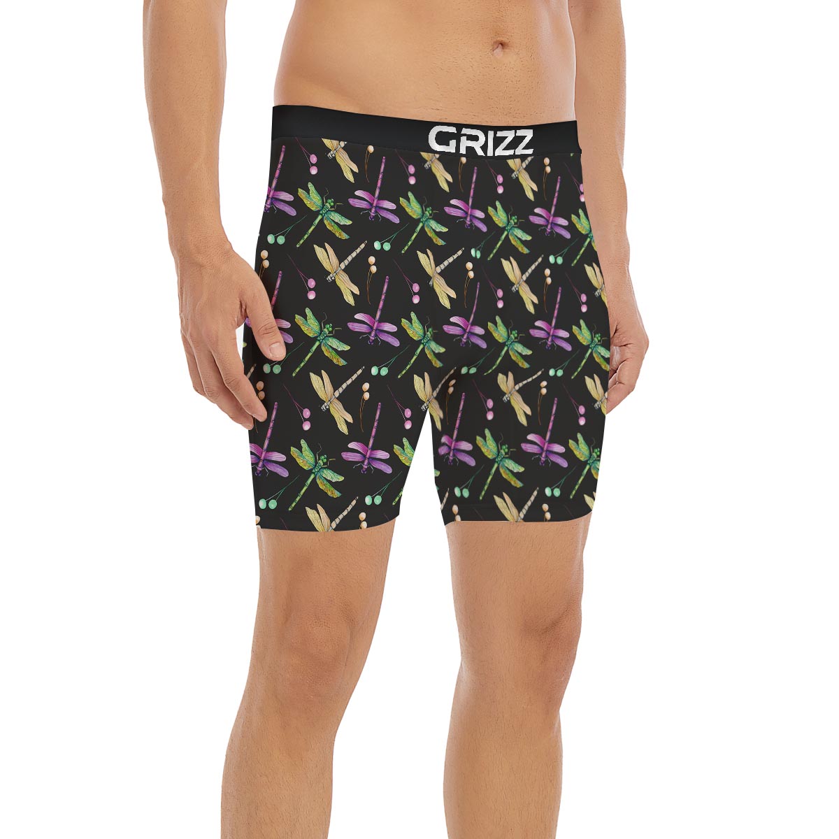 Dragonfly Black Purple And Teal Print Pattern Boxer Briefs-grizzshop