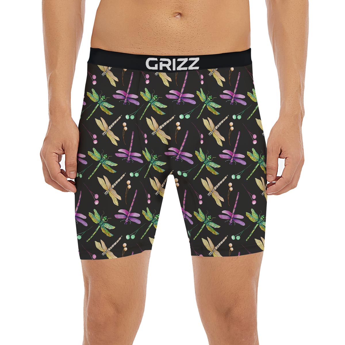 Dragonfly Black Purple And Teal Print Pattern Boxer Briefs-grizzshop