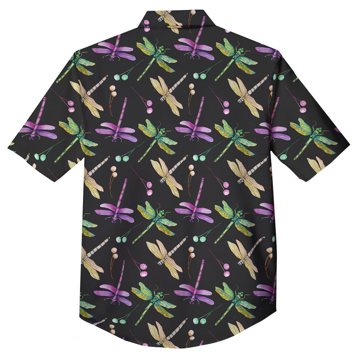 Dragonfly Black Purple And Teal Print Pattern Button Up Shirt-grizzshop