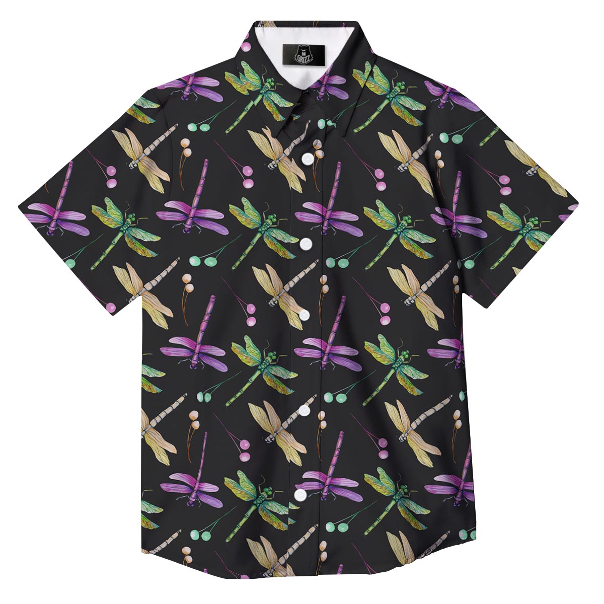 Dragonfly Black Purple And Teal Print Pattern Button Up Shirt-grizzshop