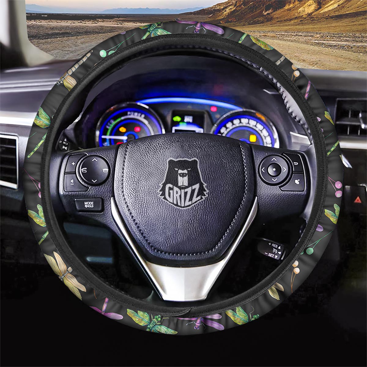 Dragonfly Black Purple And Teal Print Pattern Car Steering Wheel Cover-grizzshop