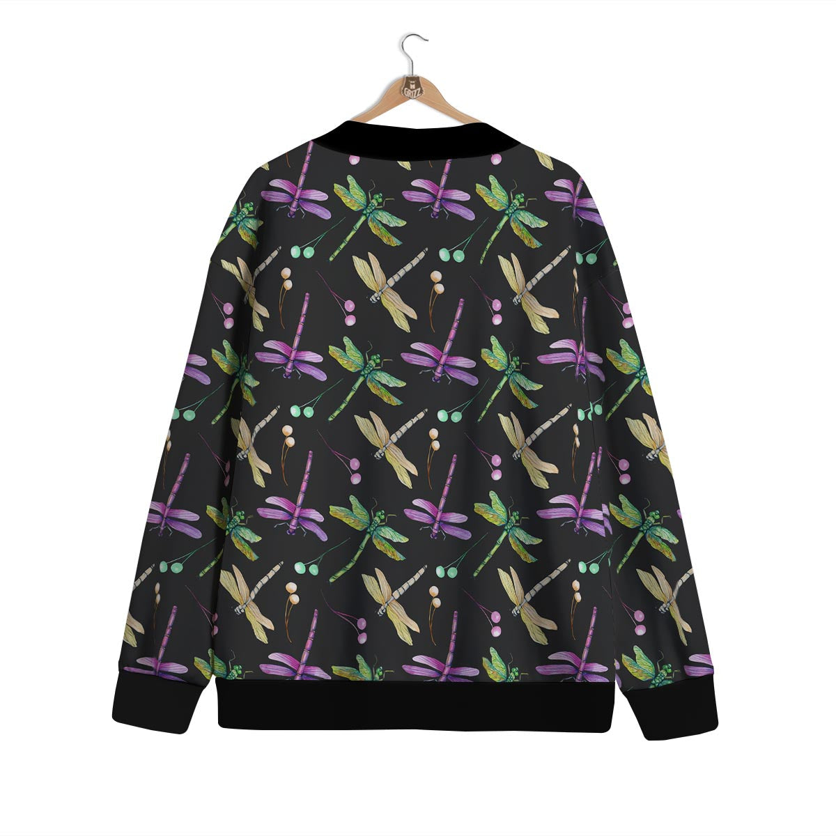Dragonfly Black Purple And Teal Print Pattern Cardigan-grizzshop