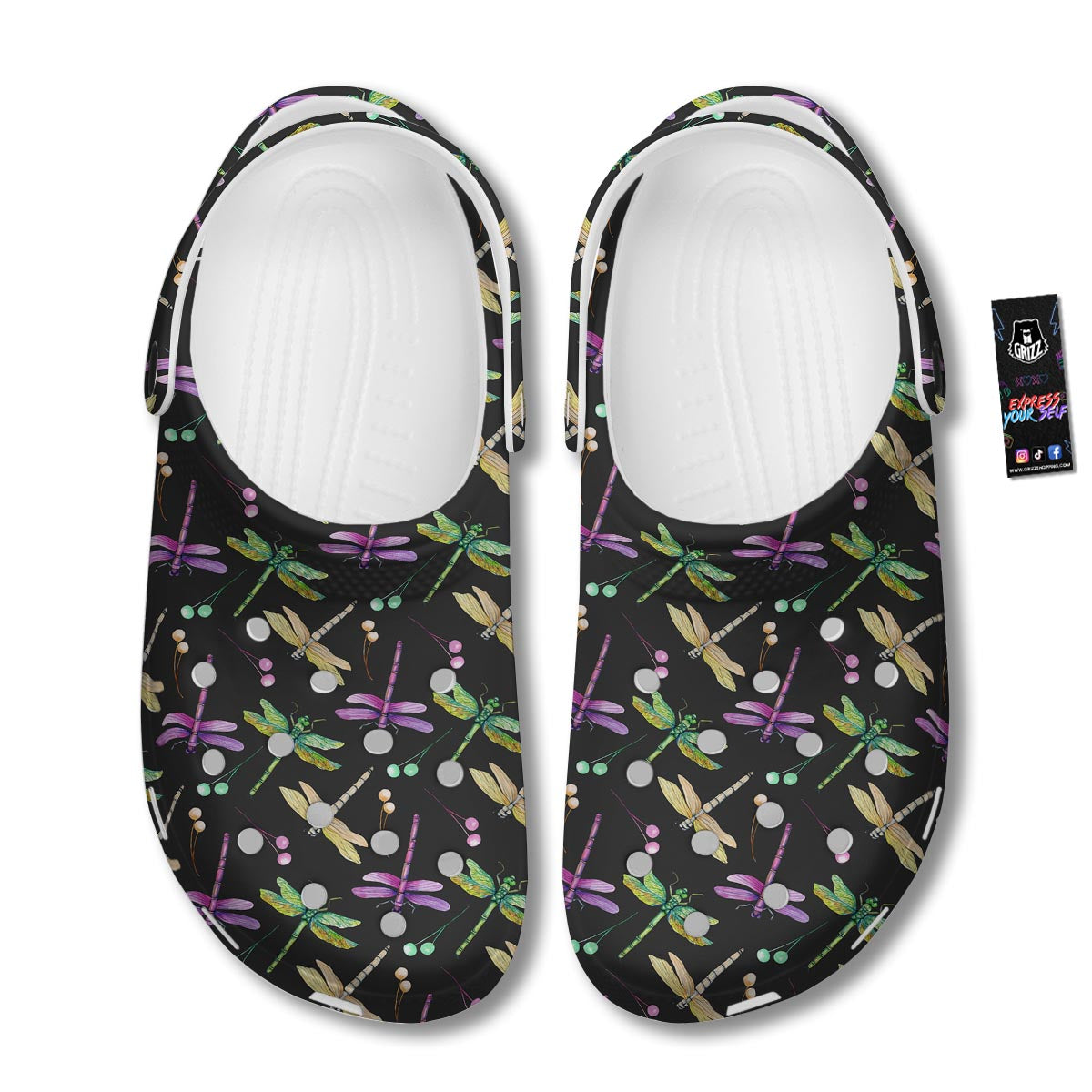 Dragonfly Black Purple And Teal Print Pattern Clog-grizzshop