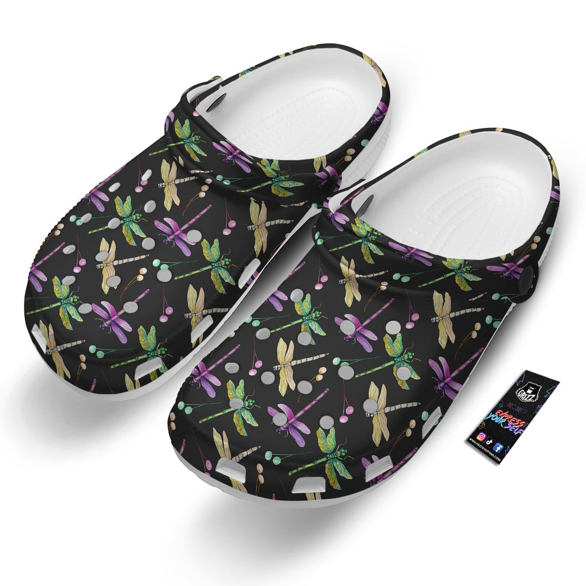 Dragonfly Black Purple And Teal Print Pattern Clog-grizzshop