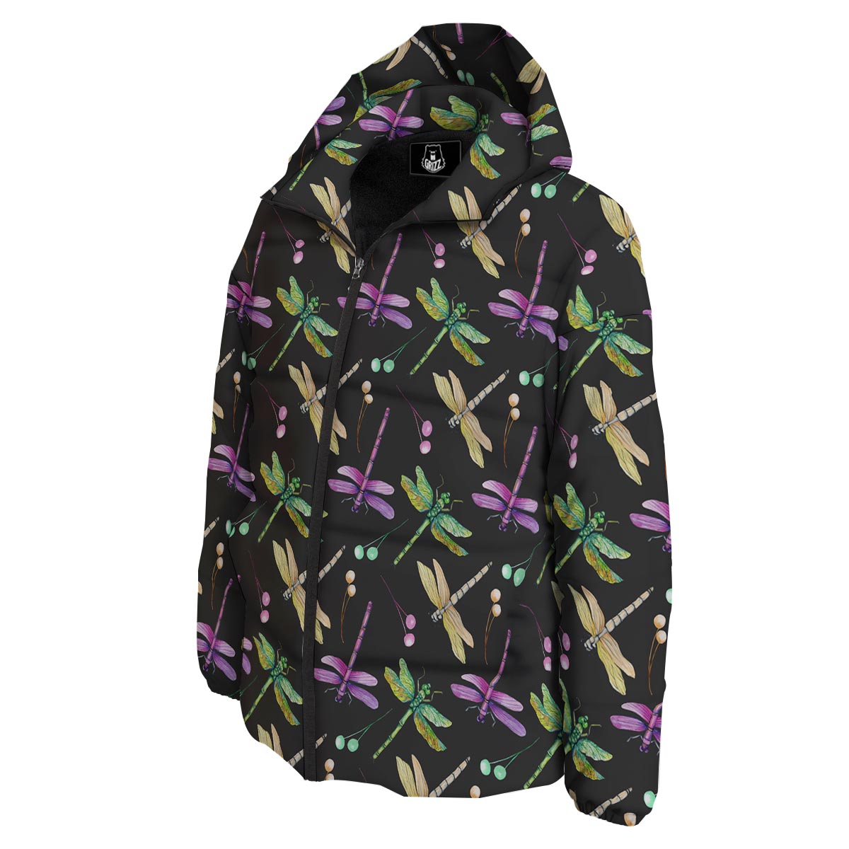 Dragonfly Black Purple And Teal Print Pattern Down Jacket-grizzshop