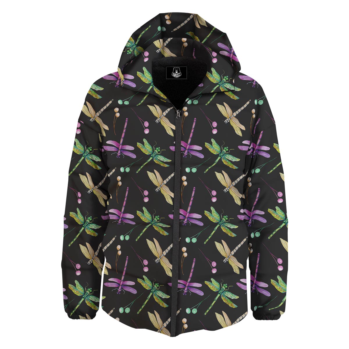 Dragonfly Black Purple And Teal Print Pattern Down Jacket-grizzshop