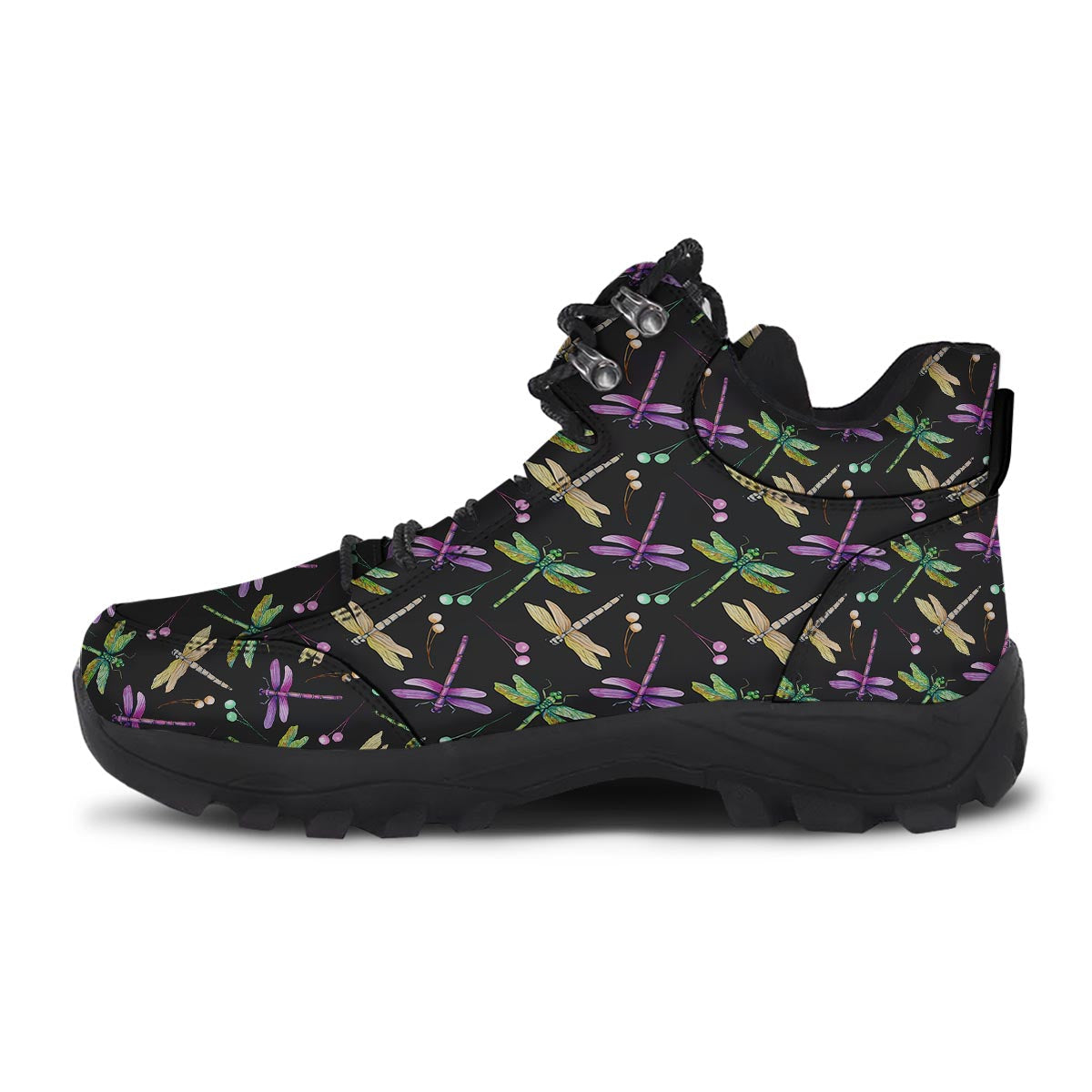 Dragonfly Black Purple And Teal Print Pattern Hiking Shoes-grizzshop