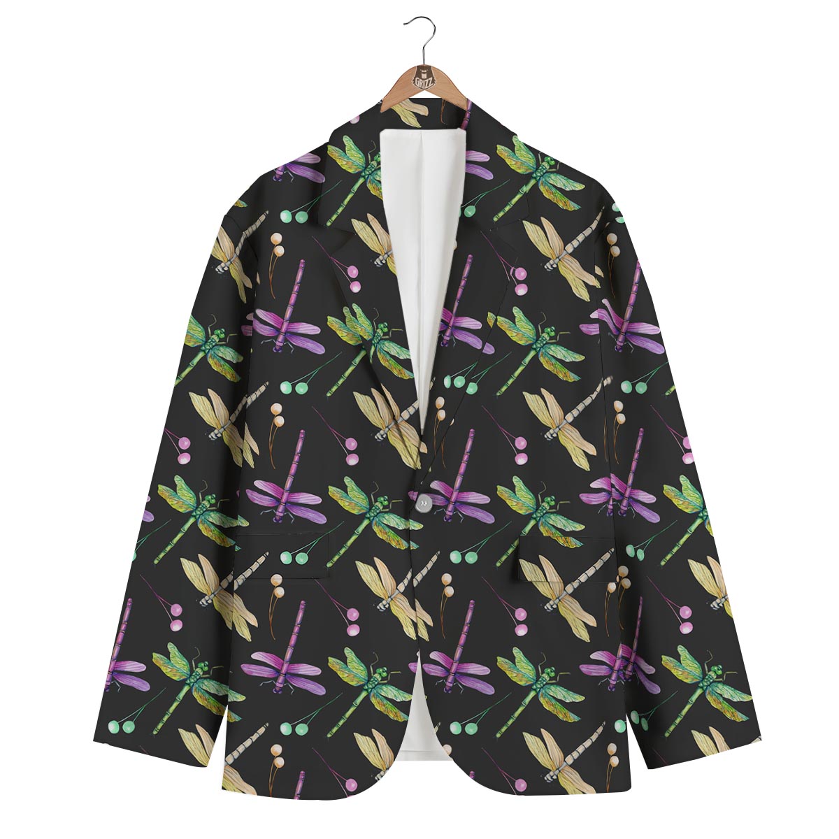 Dragonfly Black Purple And Teal Print Pattern Men's Blazer-grizzshop