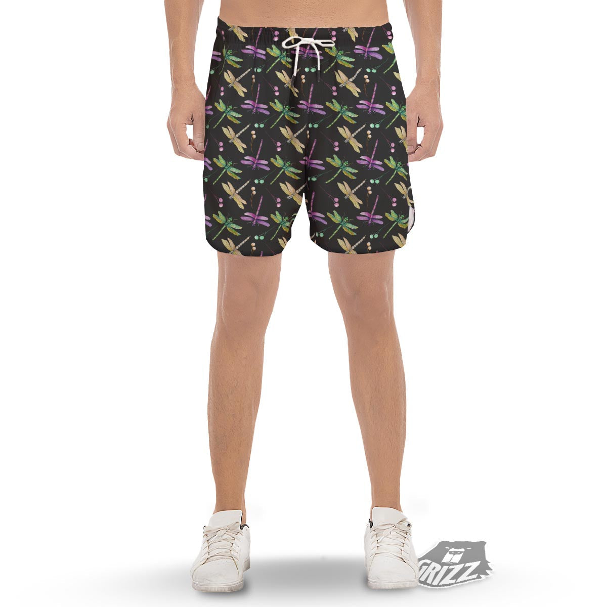 Dragonfly Black Purple And Teal Print Pattern Men's Gym Shorts-grizzshop