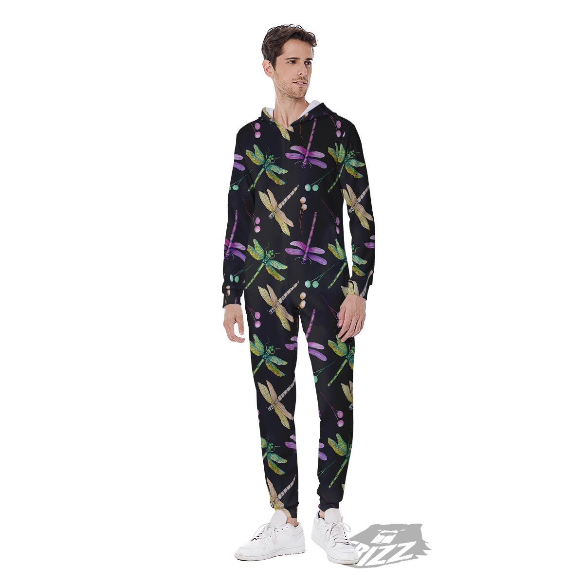 Dragonfly Black Purple And Teal Print Pattern Men's Jumpsuit-grizzshop