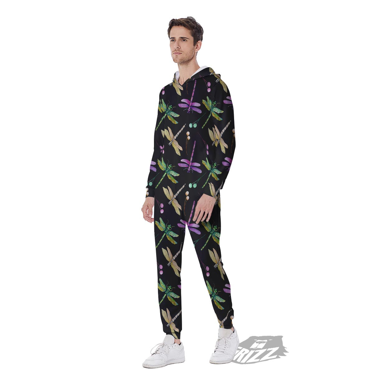 Dragonfly Black Purple And Teal Print Pattern Men's Jumpsuit-grizzshop