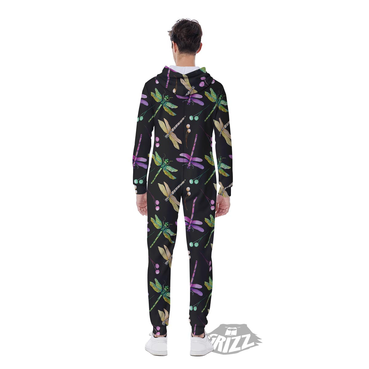 Dragonfly Black Purple And Teal Print Pattern Men's Jumpsuit-grizzshop