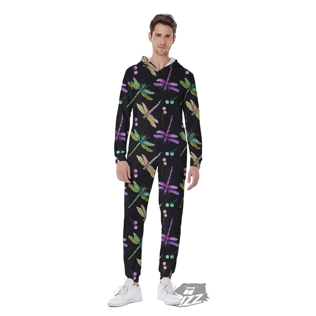 Dragonfly Black Purple And Teal Print Pattern Men's Jumpsuit-grizzshop