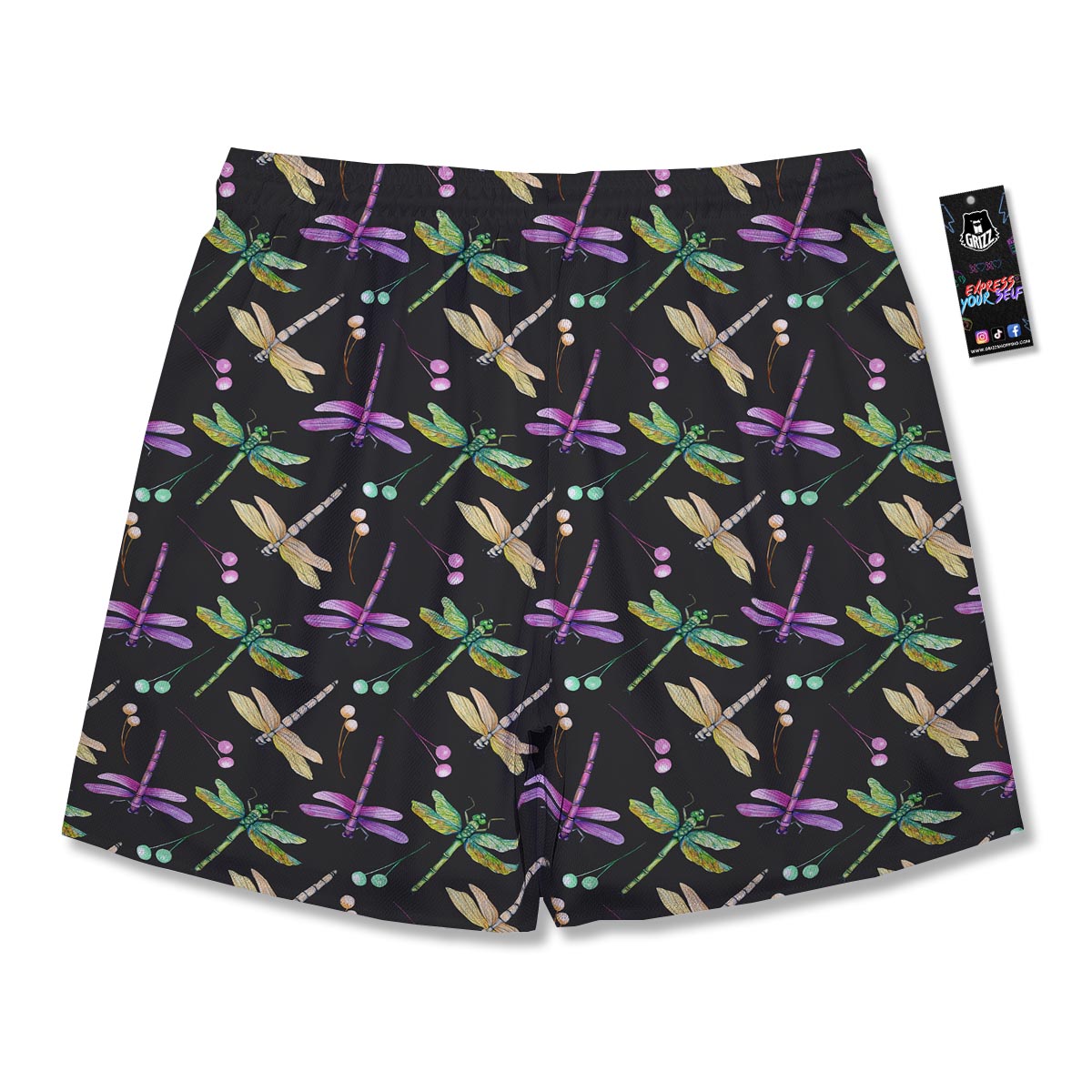 Dragonfly Black Purple And Teal Print Pattern Men's Running Shorts-grizzshop