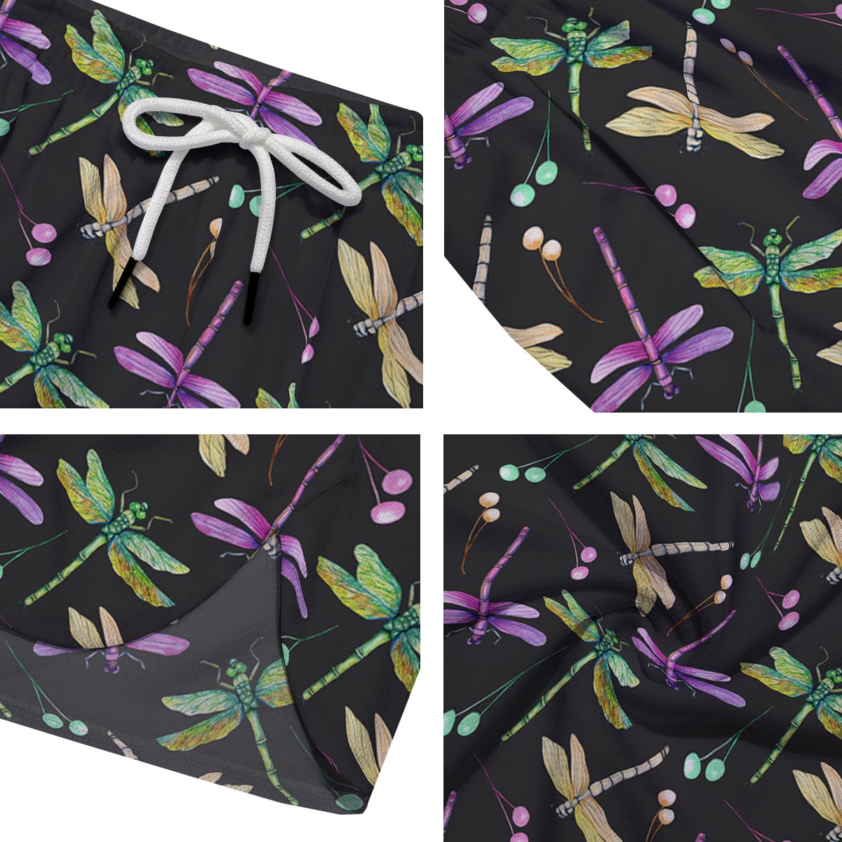 Dragonfly Black Purple And Teal Print Pattern Men's Running Shorts-grizzshop