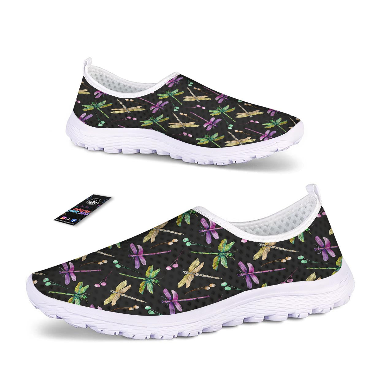 Dragonfly Black Purple And Teal Print Pattern Nurse Shoes-grizzshop