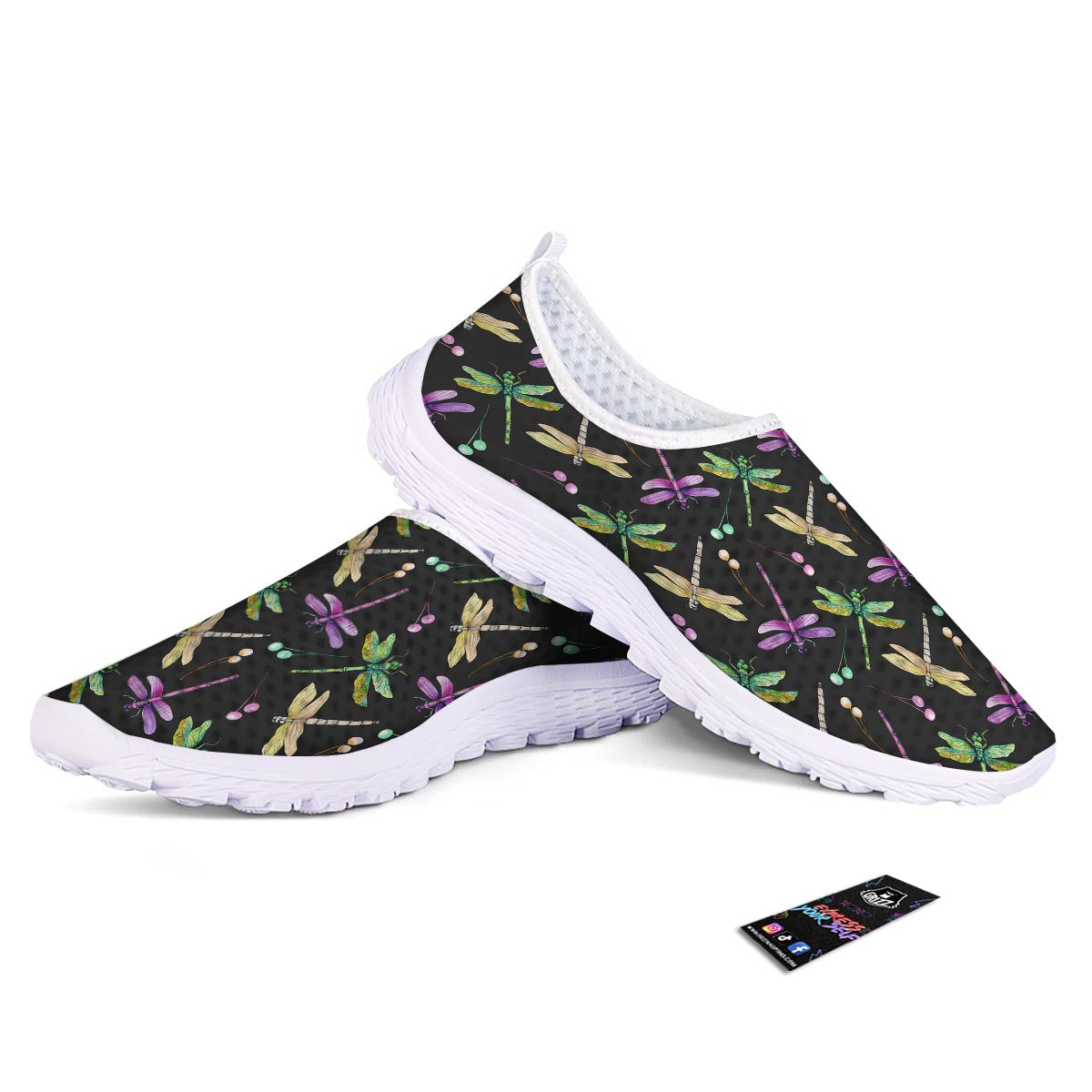 Dragonfly Black Purple And Teal Print Pattern Nurse Shoes-grizzshop