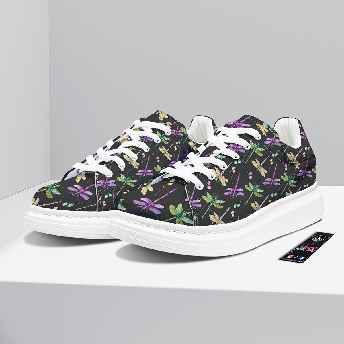 Dragonfly Black Purple And Teal Print Pattern Platform Shoes-grizzshop