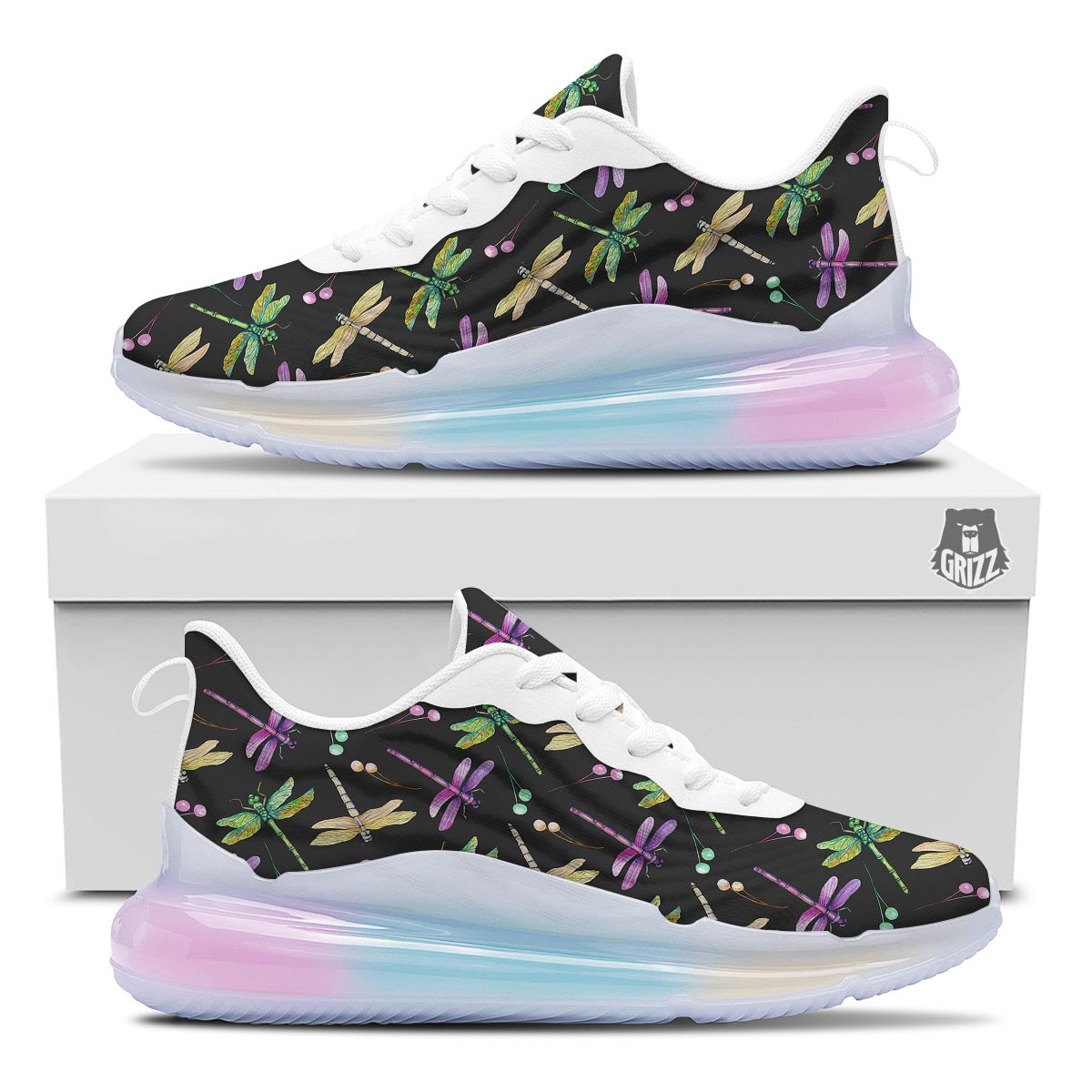 Dragonfly Black Purple And Teal Print Pattern Running Sneakers-grizzshop