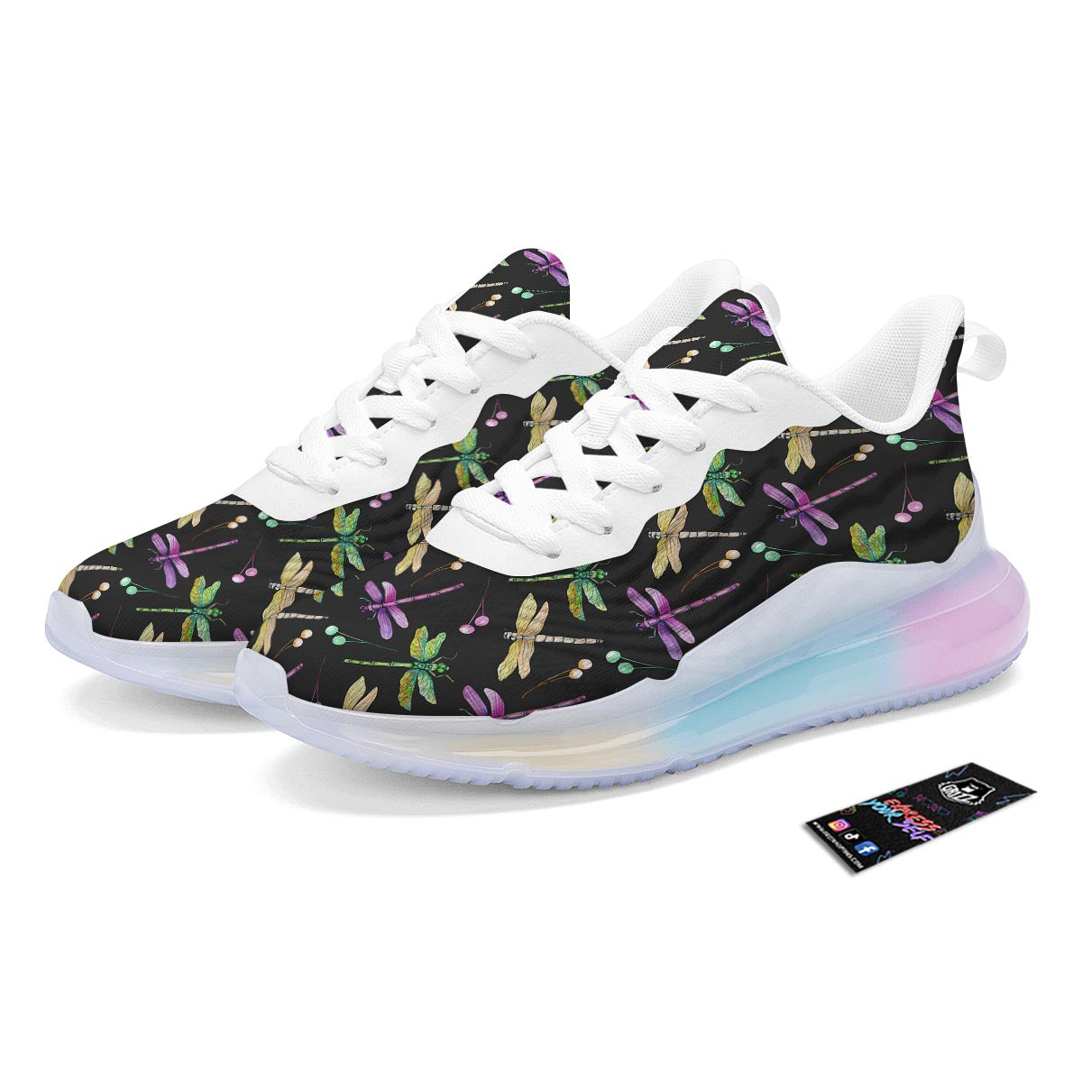 Dragonfly Black Purple And Teal Print Pattern Running Sneakers-grizzshop