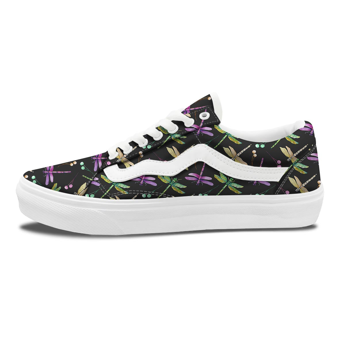 Dragonfly Black Purple And Teal Print Pattern Skate Shoes-grizzshop