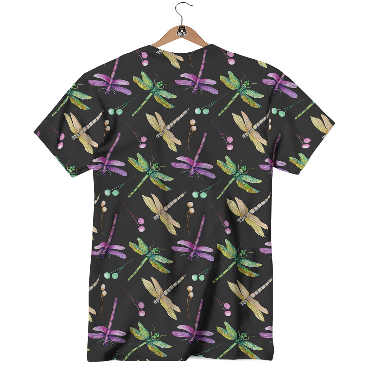 Dragonfly Black Purple And Teal Print Pattern T-Shirt-grizzshop