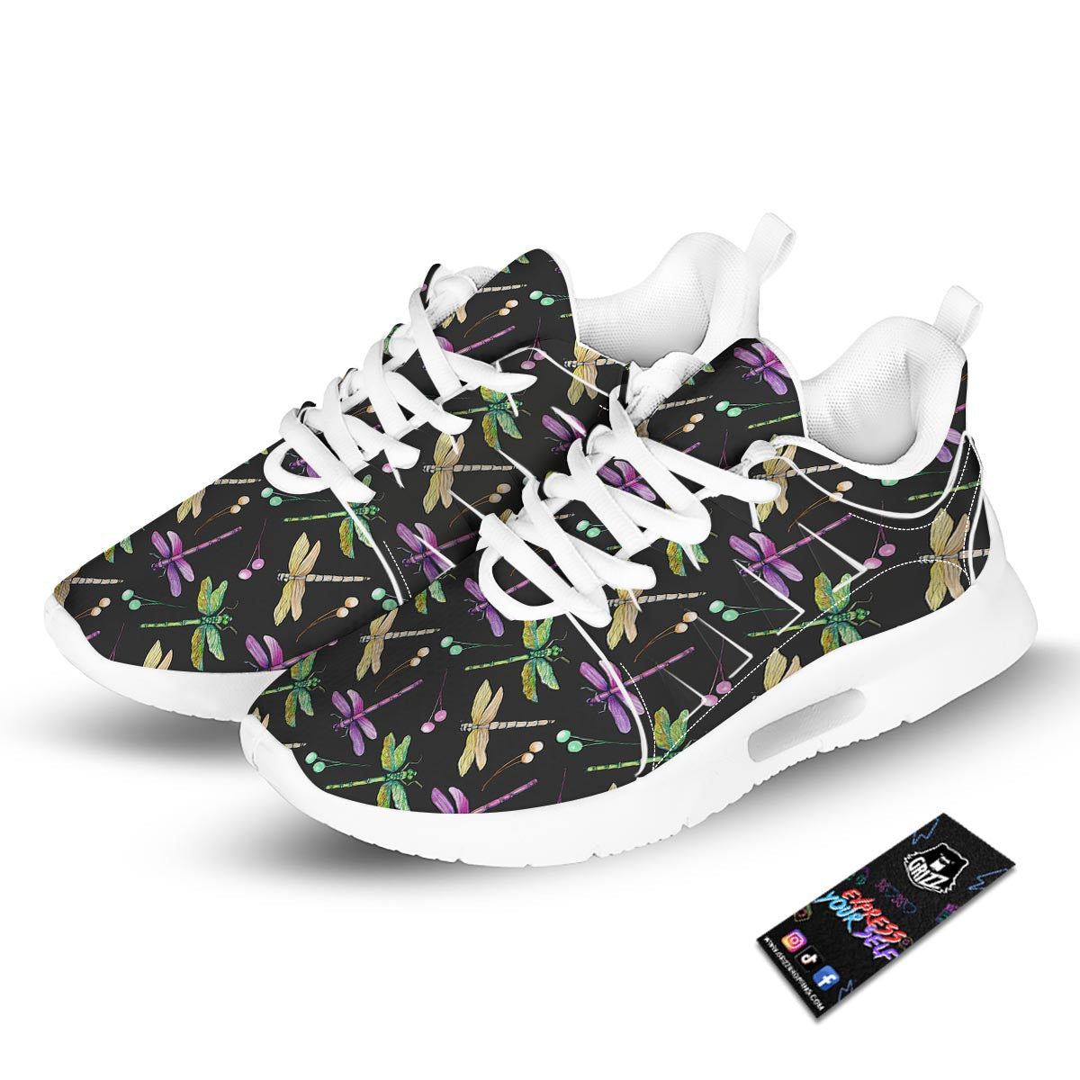 Dragonfly Black Purple And Teal Print Pattern Tennis Shoes-grizzshop