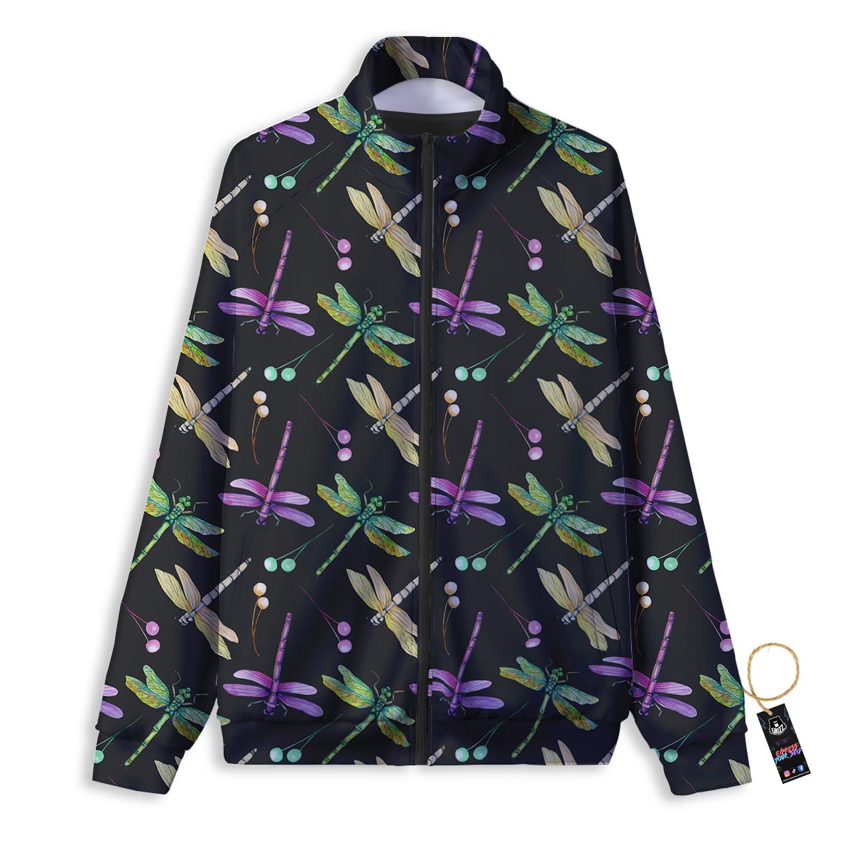 Dragonfly Black Purple And Teal Print Pattern Track Jacket-grizzshop