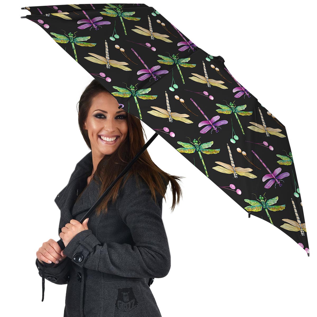 Dragonfly Black Purple And Teal Print Pattern Umbrella-grizzshop