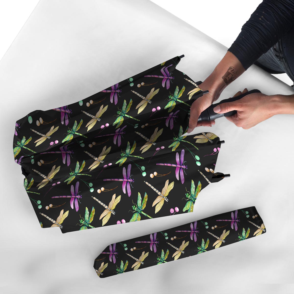 Dragonfly Black Purple And Teal Print Pattern Umbrella-grizzshop