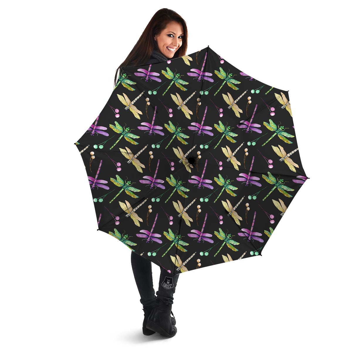 Dragonfly Black Purple And Teal Print Pattern Umbrella-grizzshop