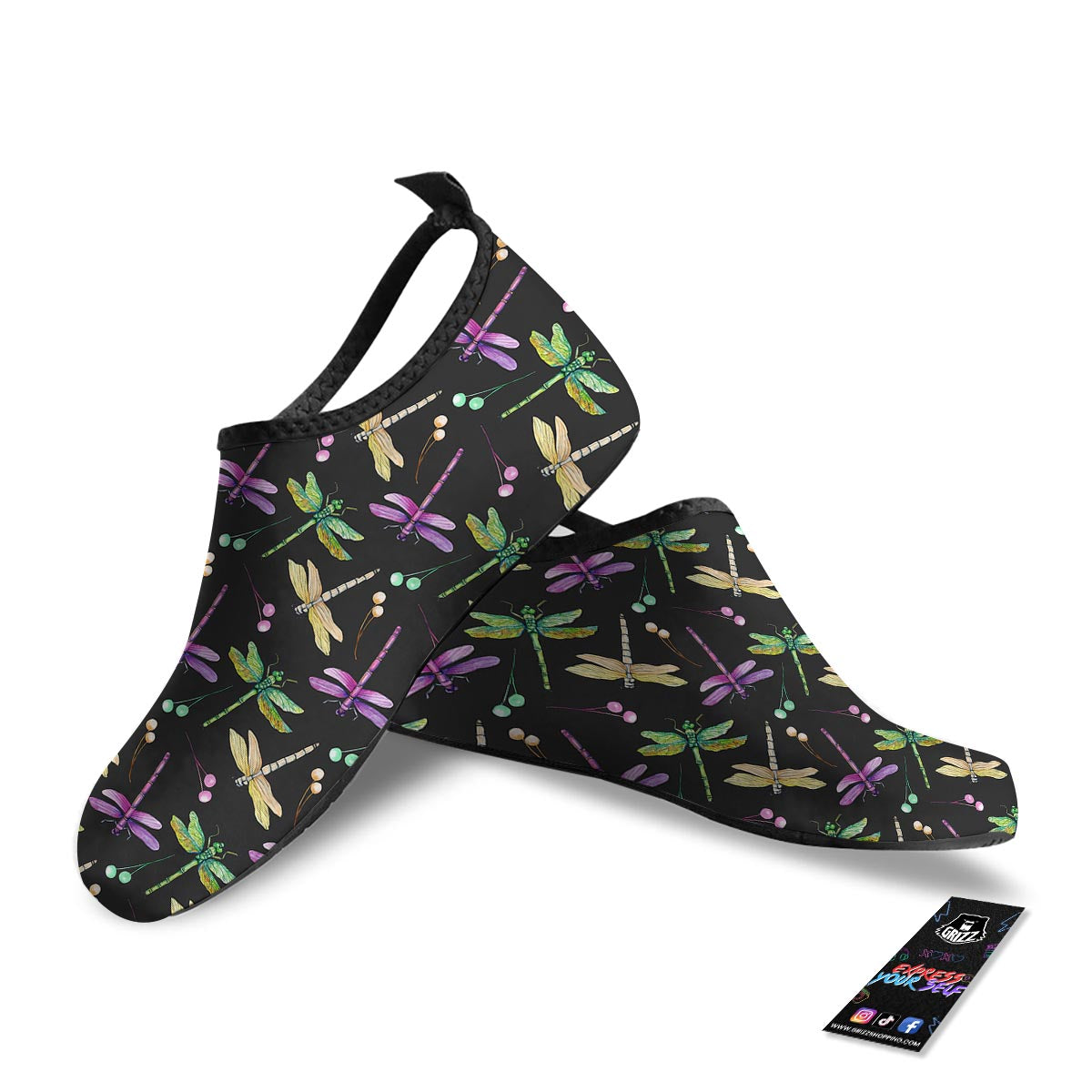 Dragonfly Black Purple And Teal Print Pattern Water Shoes-grizzshop