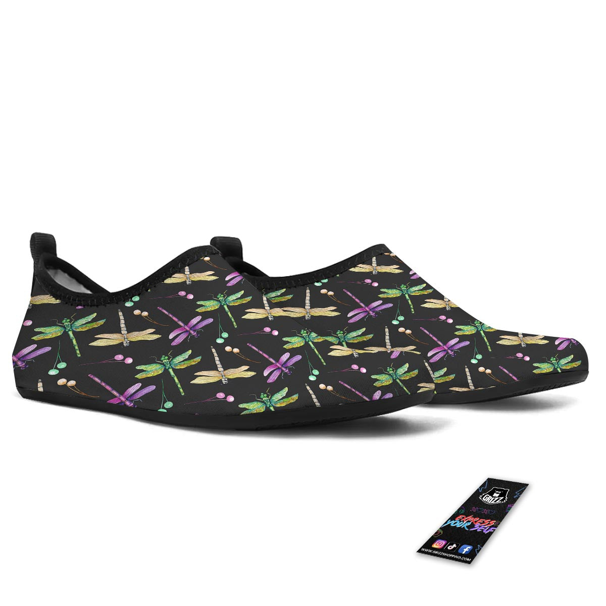 Dragonfly Black Purple And Teal Print Pattern Water Shoes-grizzshop